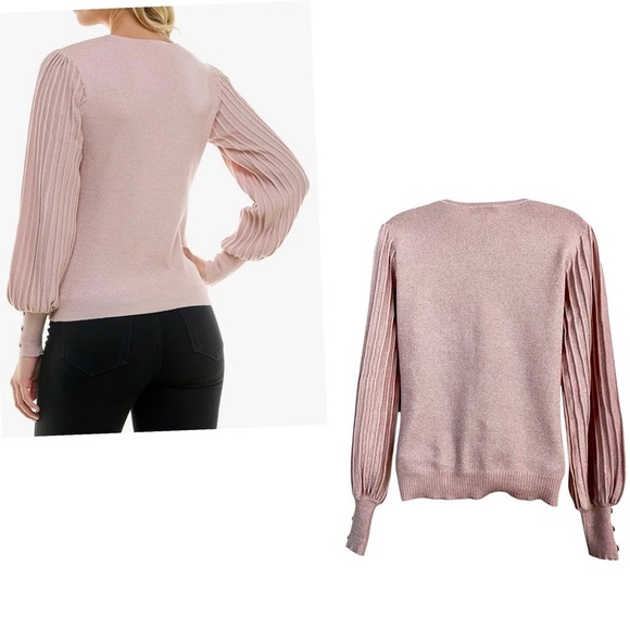 Nanette Lapore Pink Blush Sweater Medium Shimmery Long Rib Sleeves Light - Picture 4 of 15